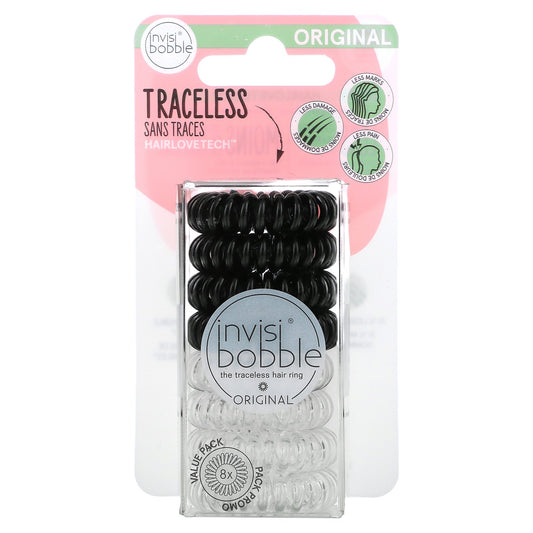 Invisibobble Original Black & Clear Traceless Hair Ring 8 Pack
