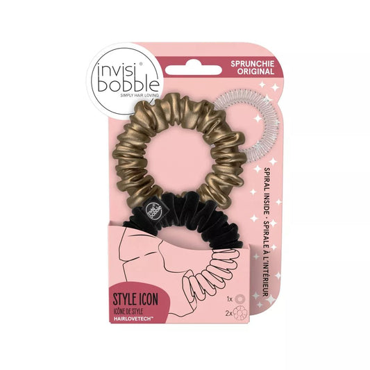 Invisibobble Sprunchie Slim Hair Elastics Black & Gold 2 Pack