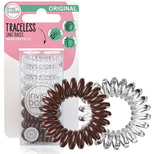 Invisibobble Original Brown & Clear Traceless Hair Ring 8 Pack